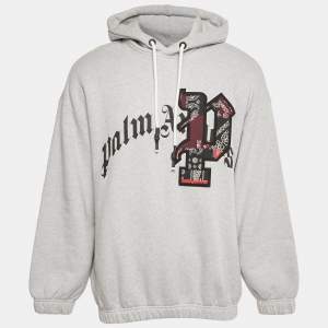 Pre Owned Palm Angels Grey Logo Print Cotton Hoodie XL