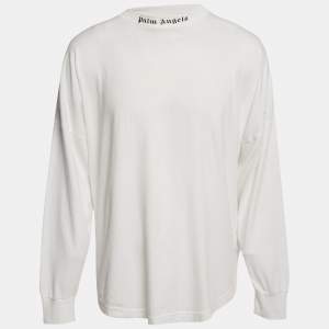 Pre Owned Palm Angels White Logo Print Jersey Long Sleeve T-Shirt M