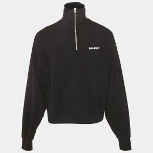 Pre Owned Palm Angels Black Logo Embroidered Cotton Half Zip Sweatshirt XS