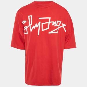 Pre Owned تي شيرت بالم أنجلز أحمر شعار مطبوع واسع رقبة مستديرة مقاس كبير - لارج