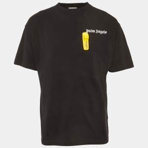 Pre Owned Palm Angels Black Logo Detail Jersey T-Shirt L