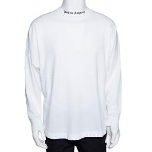 Palm Angels White Logo Print Cotton Long Sleeve T-Shirt M