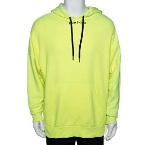 Palm Angels Fluorescent Yellow Logo Print Cotton Hoodie M