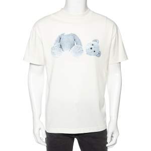 Palm Angels Off White Cotton Ice Bear Print Crew Neck T-Shirt L