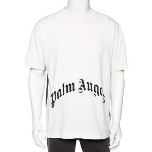 Palm Angels Black & White Cotton Thinking Skull Printed Round Neck T-Shirt L