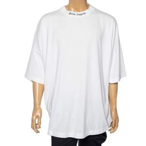 Palm Angels White Logo Printed Cotton Oversized T-Shirt M