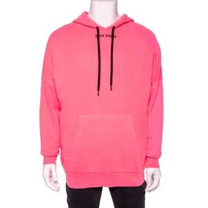 Palm Angels Pink Cotton Logo Printed Hoodie M