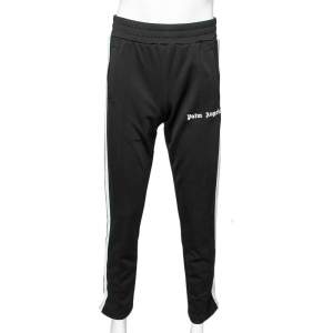 Palm Angels Black Jersey Contrast Trimmed Logo Printed Track Pants M 