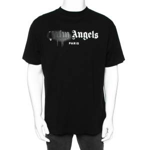 Palm Angels Black Cotton Sprayed Logo Printed Crew Neck T-Shirt L