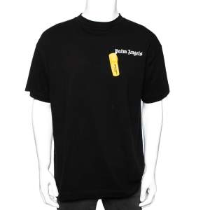 Palm Angels Black Cotton Logo Printed Crew Neck T-Shirt L