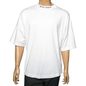 Palm Angels White Cotton Logo Printed Crew Neck Oversized T-Shirt M