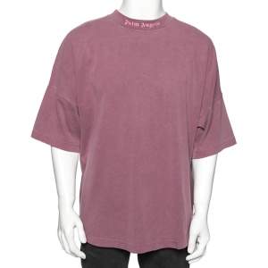 Palm Angels Purple Logo Printed Cotton Oversized T-Shirt L