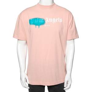 Palm Angels Peach Cotton Sprayed Logo Printed Crew Neck T-Shirt XL