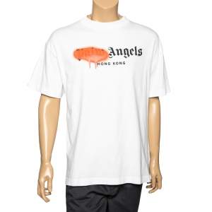 Palm Angels White Cotton Sprayed Logo Printed Crewneck T-Shirt L