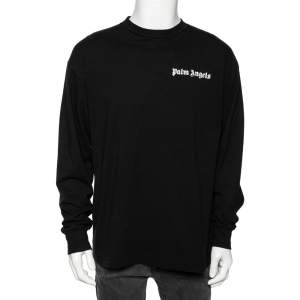 Palm Angels Black Cotton Logo Detailed Long Sleeve Crewneck T-Shirt L