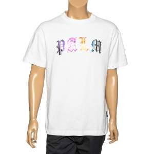Palm Angels White Cotton Foil Logo Printed Crew Neck T-Shirt L