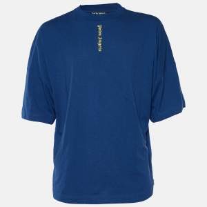 Palm Angels Blue Jersey Vertical Logo Print Oversized T-Shirt L