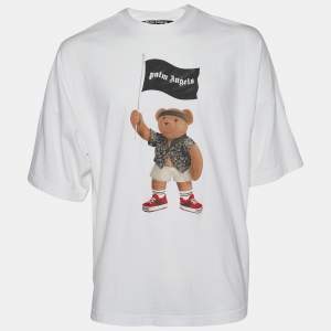 Palm Angels White Pirate Bear Printed Cotton Oversized T-Shirt S
