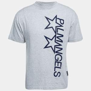 Palm Angels Grey Cotton Logo Printed Short Sleeve T-Shirt S