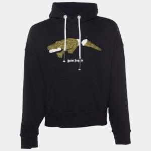 Palm Angels Black Crocodile Applique Cotton Knit Oversized Hoodie S