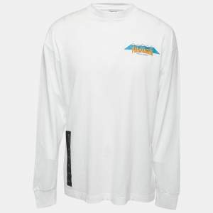 Palm Angels White Printed Cotton Crew Neck Full Sleeve T-shirt L