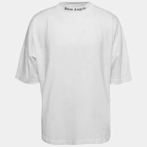 Palm Angels White Logo Print Cotton Oversized Crew Neck T-Shirt M