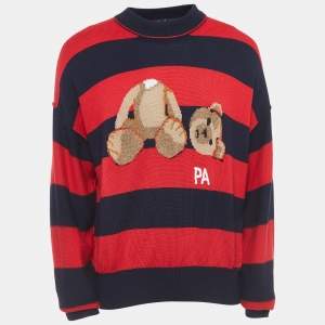 Palm Angels Red/Blue Striped Wool Teddy Sweater L