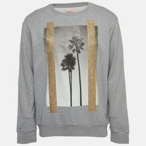 Palm Angels Grey Palm Trees Glitter Print Cotton Knit Sweatshirt L