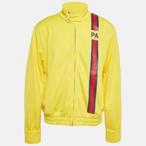 Palm Angels Yellow Printed Jersey Zipped Front Jacket L