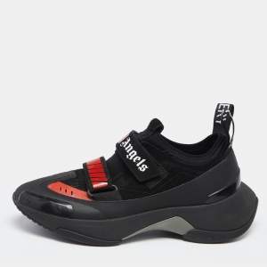 Palm Angels Black Leather And Fabric Canvas Vulcanized Low Top Sneakers Size 42