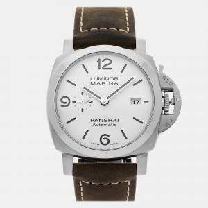 Panerai White Stainless Steel Luminor Marina PAM01314 Automatic Men's Wristwatch 44 mm