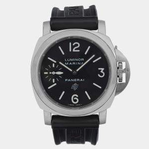 Panerai Black Stainless Steel Luminor Marina PAM00005 Manual Winding Men's Wristwatch 44 mm