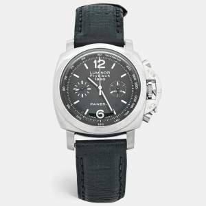 Pre Owned Paneral Luminor Flyback 1950 PAM00212 Stainless Steel Leather Men's Wristwatch 44 mm