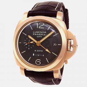 Pre Owned Panerai Luminor GMT PAM00289 Manual Winding  Brown Dial 18k Rose Gold Men's Wristwatch 44 mm