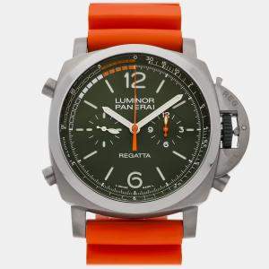 Pre Owned Pre-Owned Panerai Luminor Flyback Regatta PAM 1299 Green Automatic Titanium Men's Wristwatch 47 MM