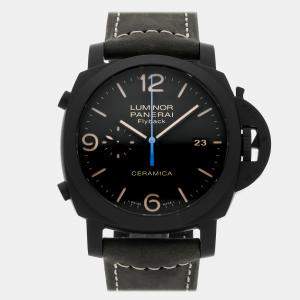 Pre Owned Pre-Owned Panerai Luminor 1950 3 Days Chronograph Flyback PAM 580 Black Automatic Ceramic Men's Wristwatch 44 MM