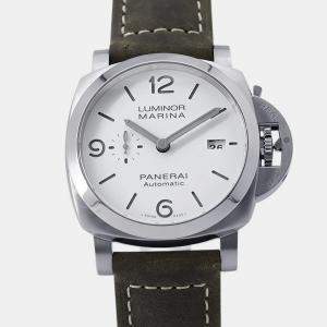 مملوك ة مسبقًا Panerai Luminor Marina PAM 01314 White Stainless Steel Automatic Men's Wristwatch 44 mm