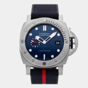 Pre Owned Panerai Submersible QuarantaQuattro Luna Rossa PAM01391 Blue Stainless Steel Automatic Men's Watches 44mm