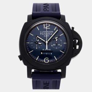 Pre Owned Panerai Luminor Chrono Monopulsante 8 Giorni PAM01135 Blue Ceramic Manual Winding Men's Watches 44mm