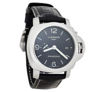 Panerai Black Stainless Steel Luminor 1950 GMT PAM00320 Men's Wristwatch 44 mm