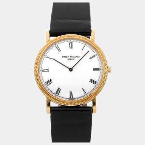 Patek Philippe White 18k Yellow Gold Calatrava 3520D Manual Winding Men's Wristwatch 32 mm