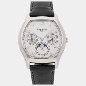 Patek Philippe Silver 18k White Gold Complications Automatic Men's Wristwatch 35 mm