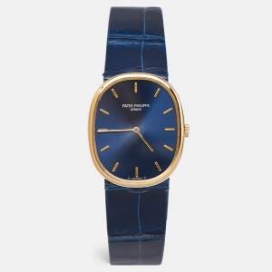 Patek Philippe Blue 18K Yellow Gold Alligator Leather Ellipse 3848 Men's Wristwatch 27 mm