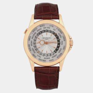 Patek Philippe Silver 18k Rose Gold World Time 5130R-001 Automatic Men's Wristwatch 39.5 mm