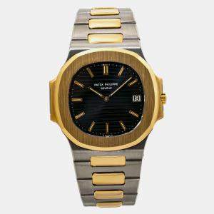 Patek Philippe Black 18K Yellow Gold Stainless Steel Nautilus 3700/11 Automatic Men's Wristwatch 40 mm