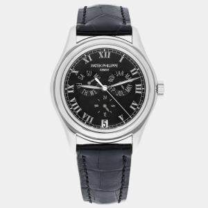 Pre Owned Patek Philippe Complications Annual Calendar 5035G Automatic Black 18k White Gold Men's Wristwatch 37 mm