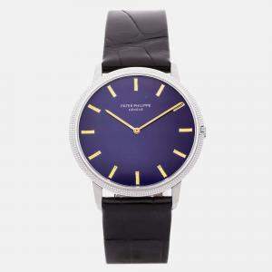 Pre Owned Patek Philippe Calatrava 3590 Automatic Blue 18k White Gold Women’s Wristwatch 35 mm