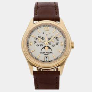 Pre Owned Pre-Owned Patek Philippe Complications Annual Calendar Moonphases 5146J-001 White Automatic 18k Yellow Gold Men's Wristwatch 39 mm