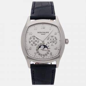Pre Owned Pre-Owned Patek Philippe Grand Complications Perpetual Calendar 5940G-001 Silver Automatic 18k White Gold Men's Wristwatch 37 mm