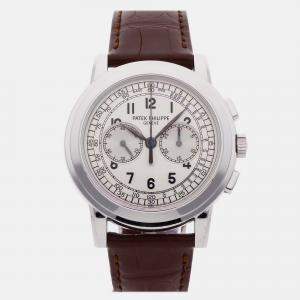 Pre Owned Pre-Owned Patek Philippe Complications Chronograph 5070G-001 Silver Manual Winding 18k White Gold Men's Wristwatch 42 mm